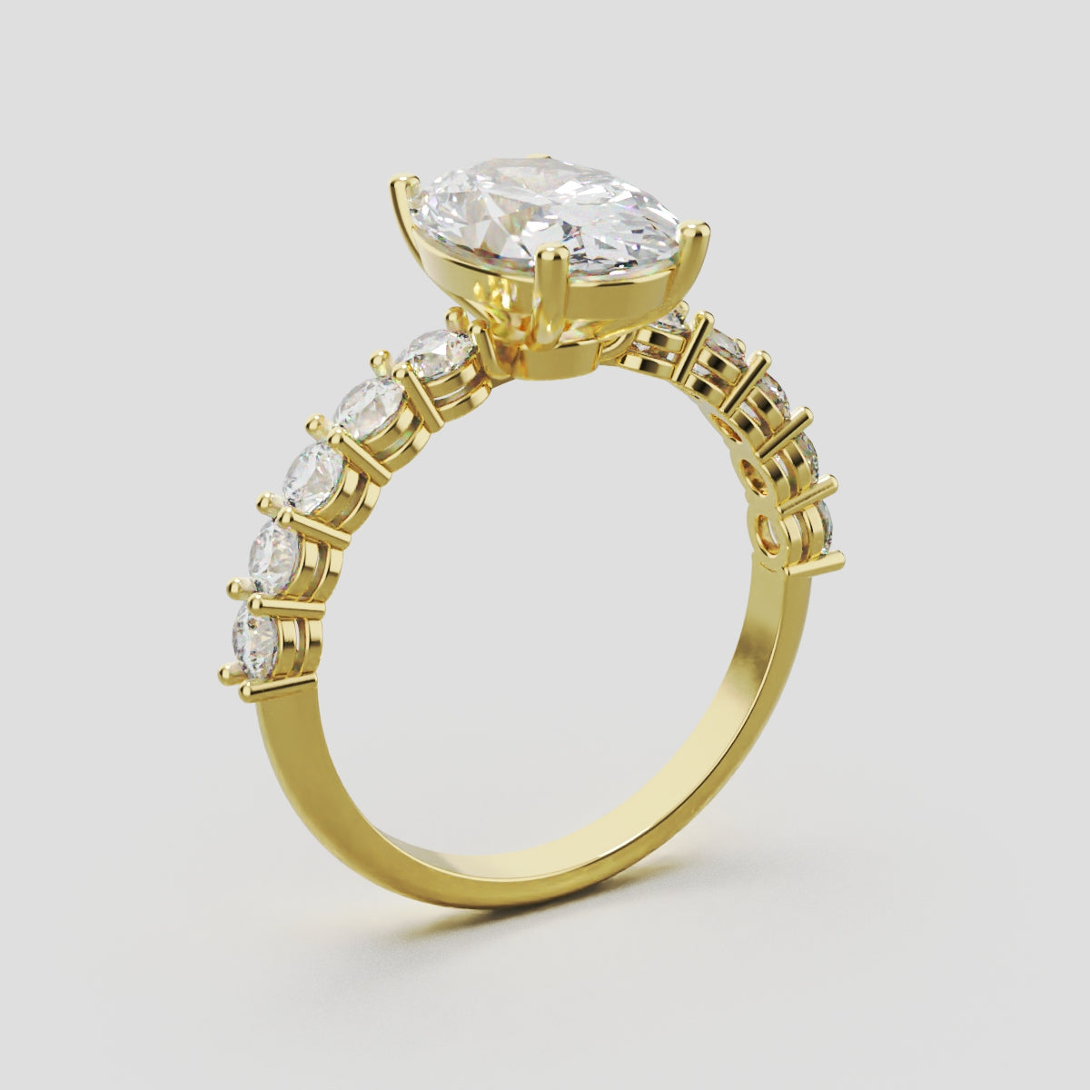 Rivo, 2ct oval lab grown diamond engagement ring, 2.5mm Side Stones, 18K yellow gold - ne