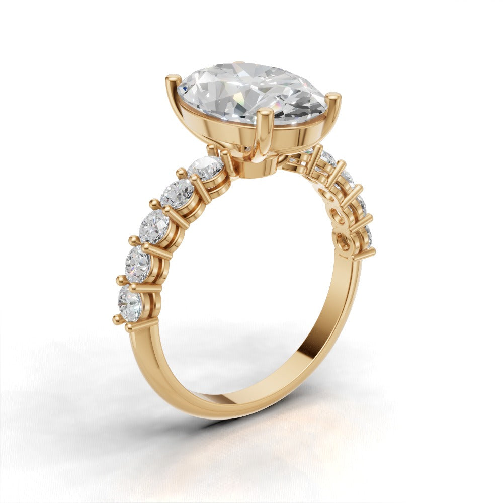 Rivo, 3ct oval lab grown diamond engagement ring, 2.5mm Side Stones, 18K yellow gold - ne
