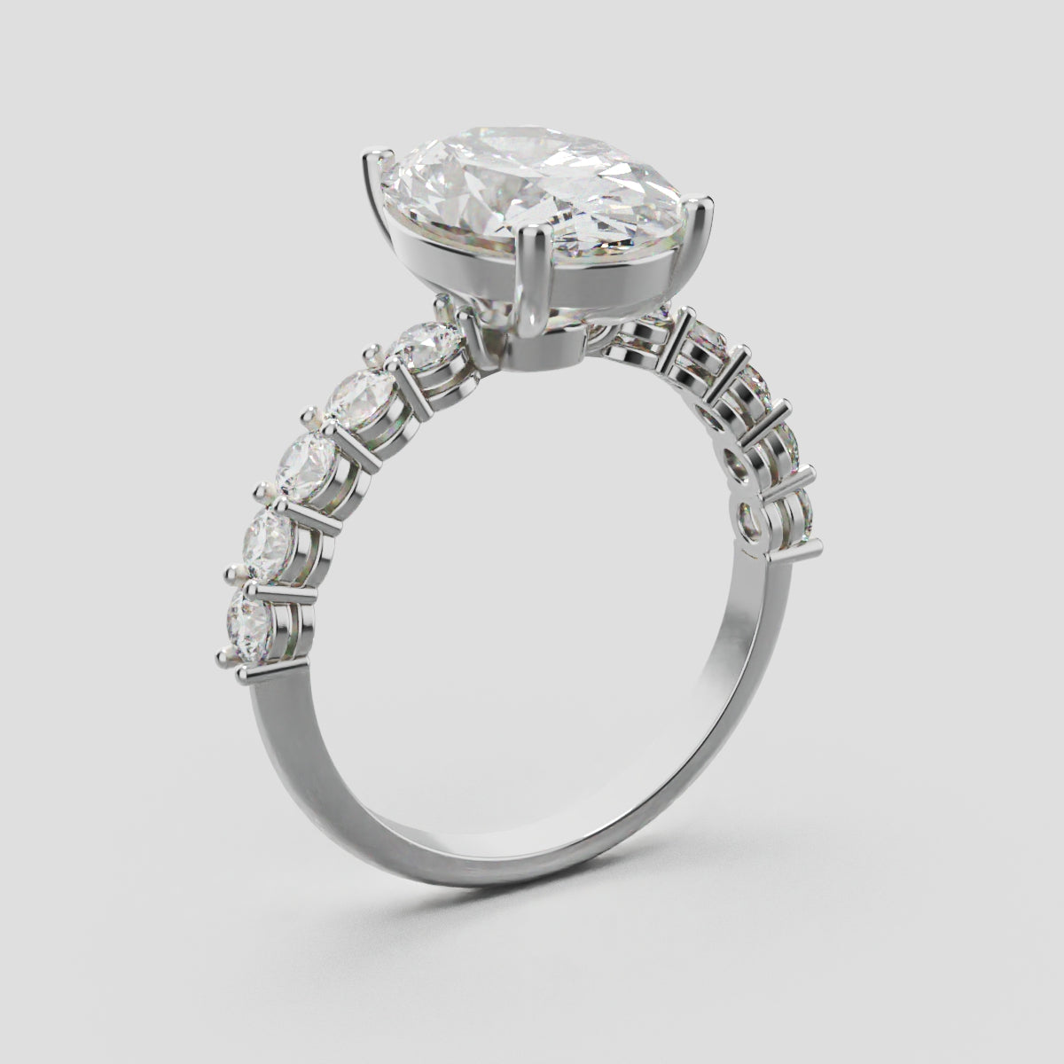 Rivo, 3ct oval lab grown diamond engagement ring, 2.5mm Side Stones, 18K white gold - ne