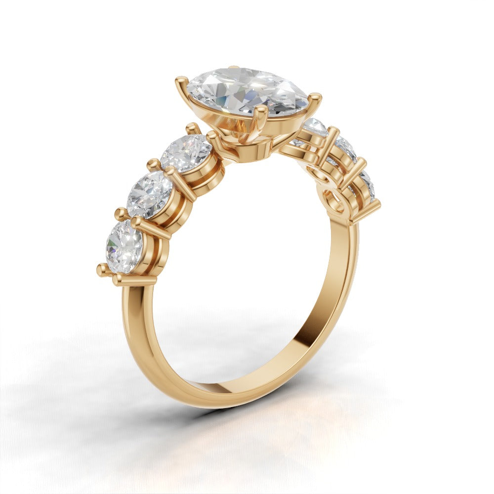 Delta, 1.5ct oval lab grown diamond engagement ring, 3.5mm Side Stones, 18K yellow gold - ne