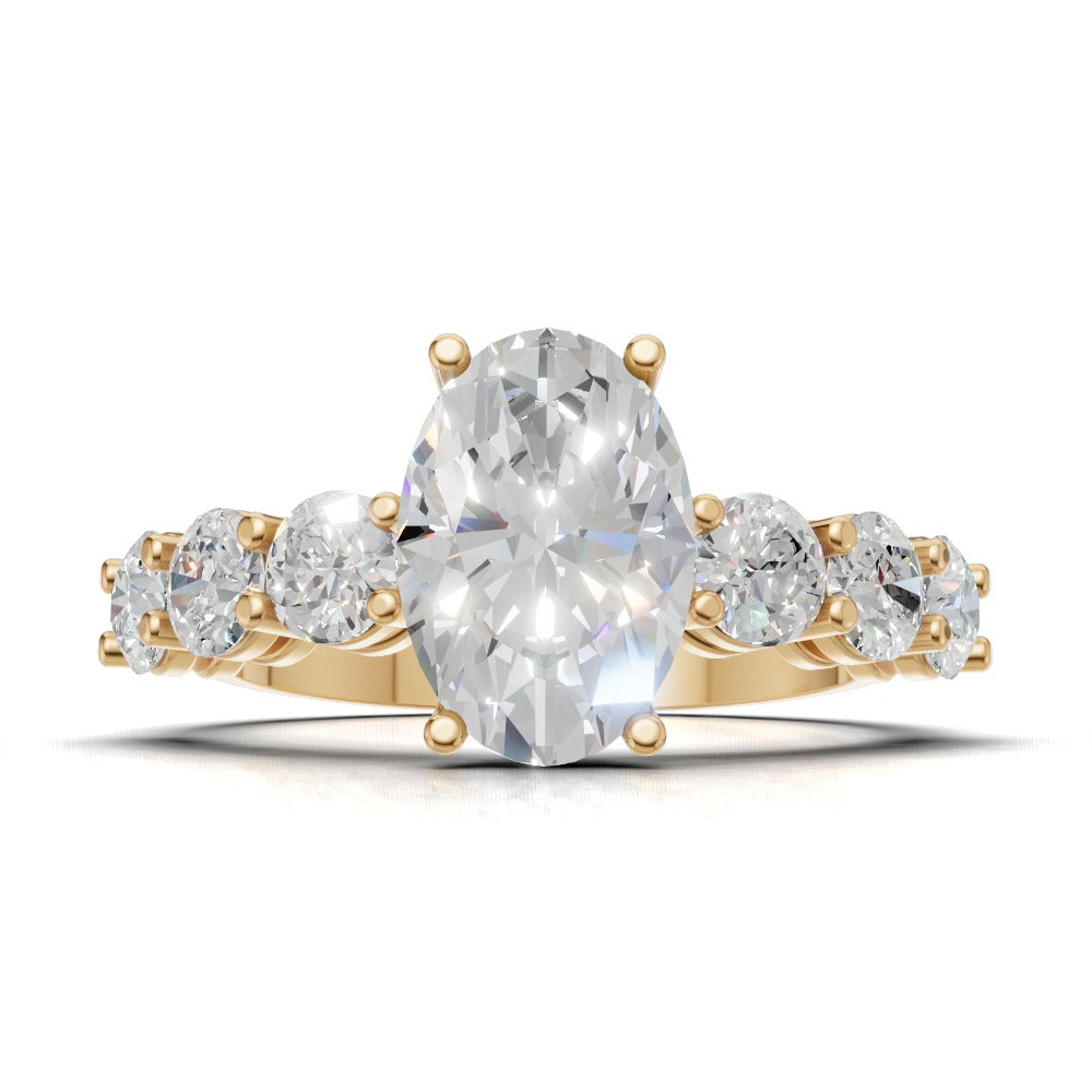 Delta, 1.5ct oval lab grown diamond engagement ring, 3.5mm Side Stones, 18K yellow gold - view 4