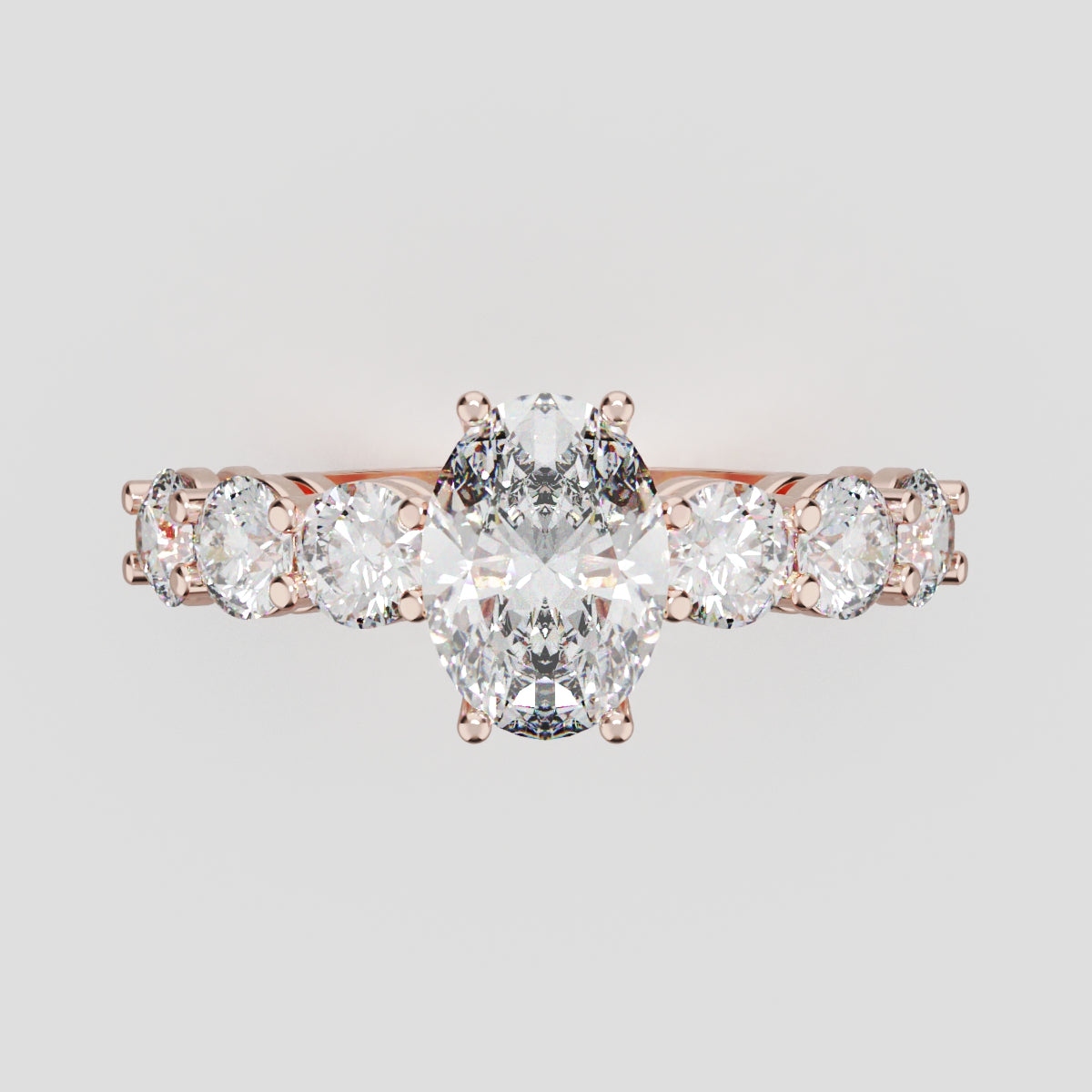Delta, 1ct oval lab grown diamond engagement ring, 3.5mm Side Stones, 18K rose gold - front view