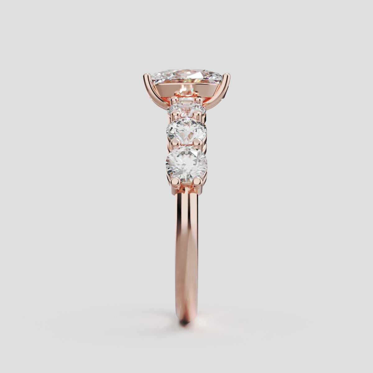 Delta, 1ct oval lab grown diamond engagement ring, 3.5mm Side Stones, 18K rose gold - side view