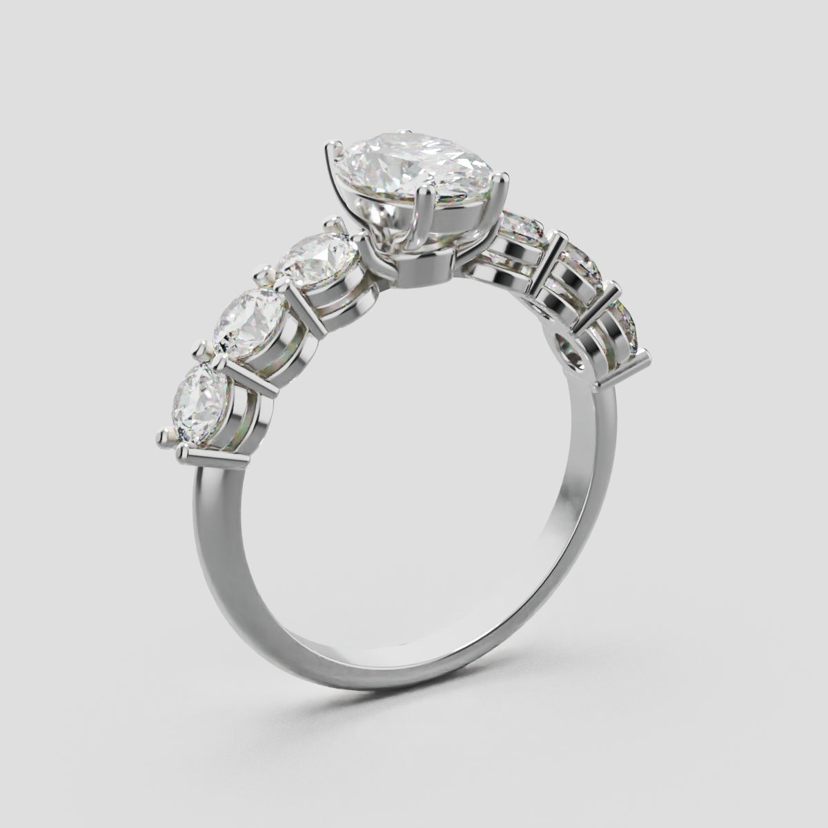 Delta, 1ct oval lab grown diamond engagement ring, 3.5mm Side Stones, 18K white gold - ne