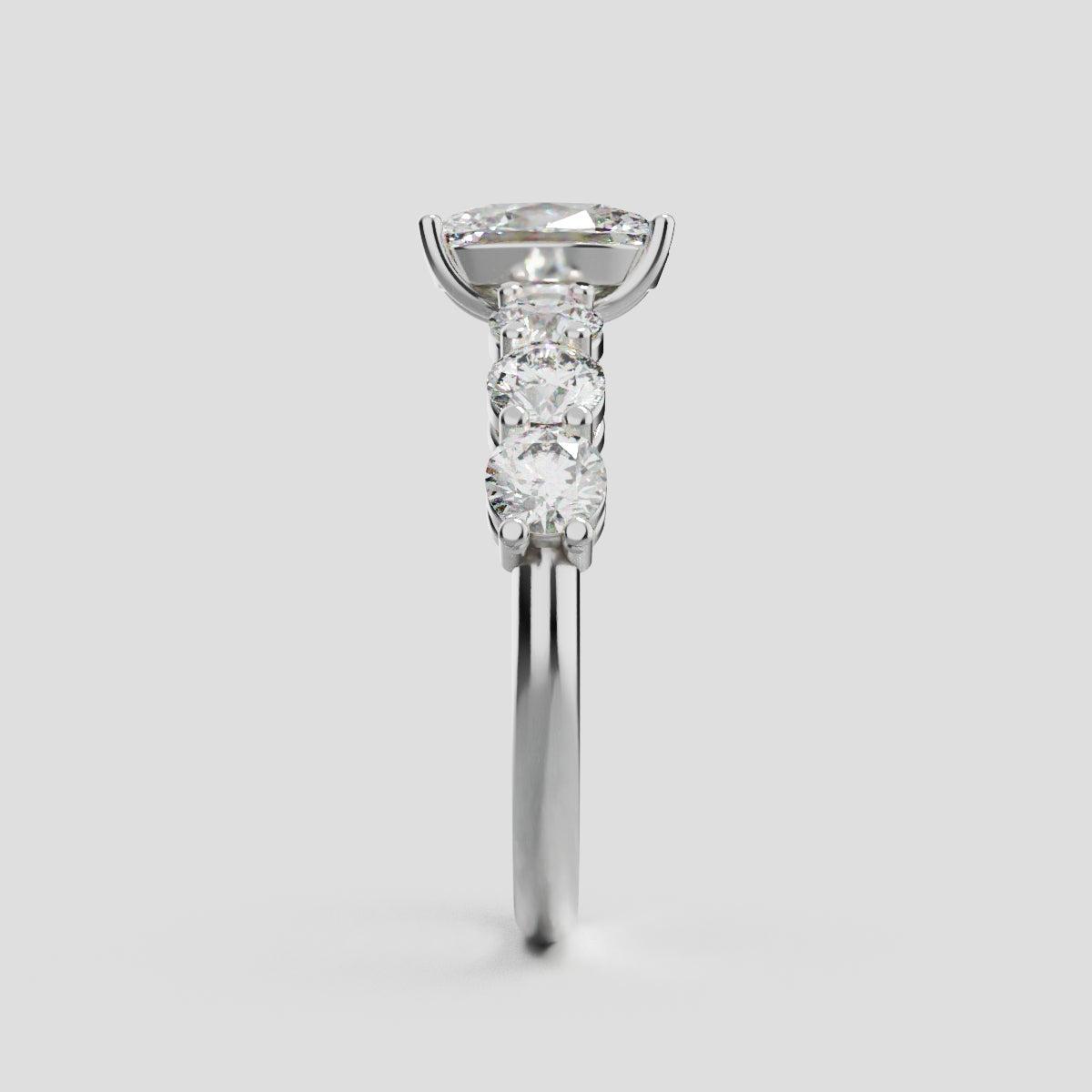 Delta, 1ct oval lab grown diamond engagement ring, 3.5mm Side Stones, 18K white gold - side view