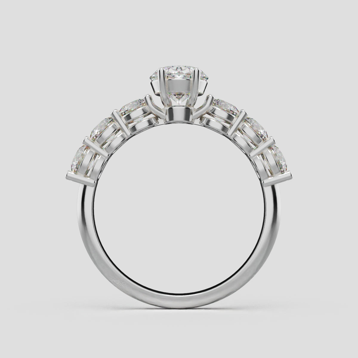 Delta, 1ct oval lab grown diamond engagement ring, 3.5mm Side Stones, 18K white gold - through finger