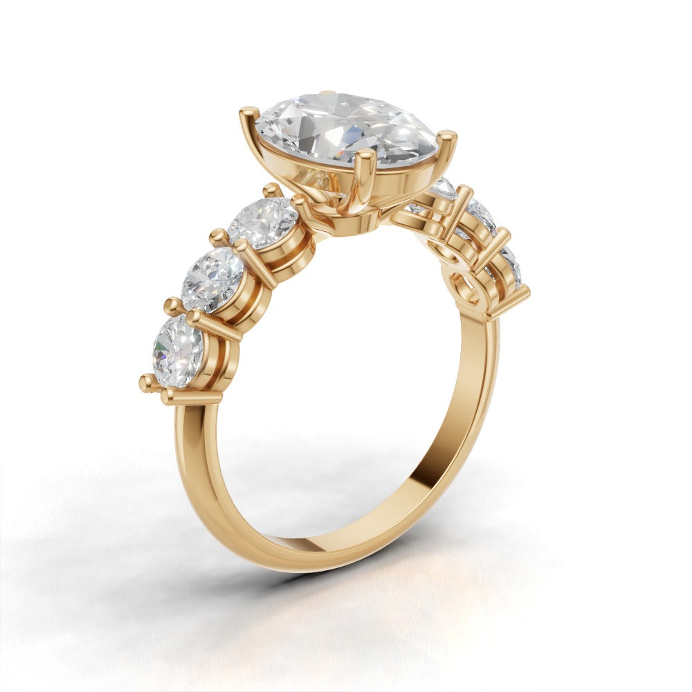 Delta, 2ct oval lab grown diamond engagement ring, 3.5mm Side Stones, 18K yellow gold - ne