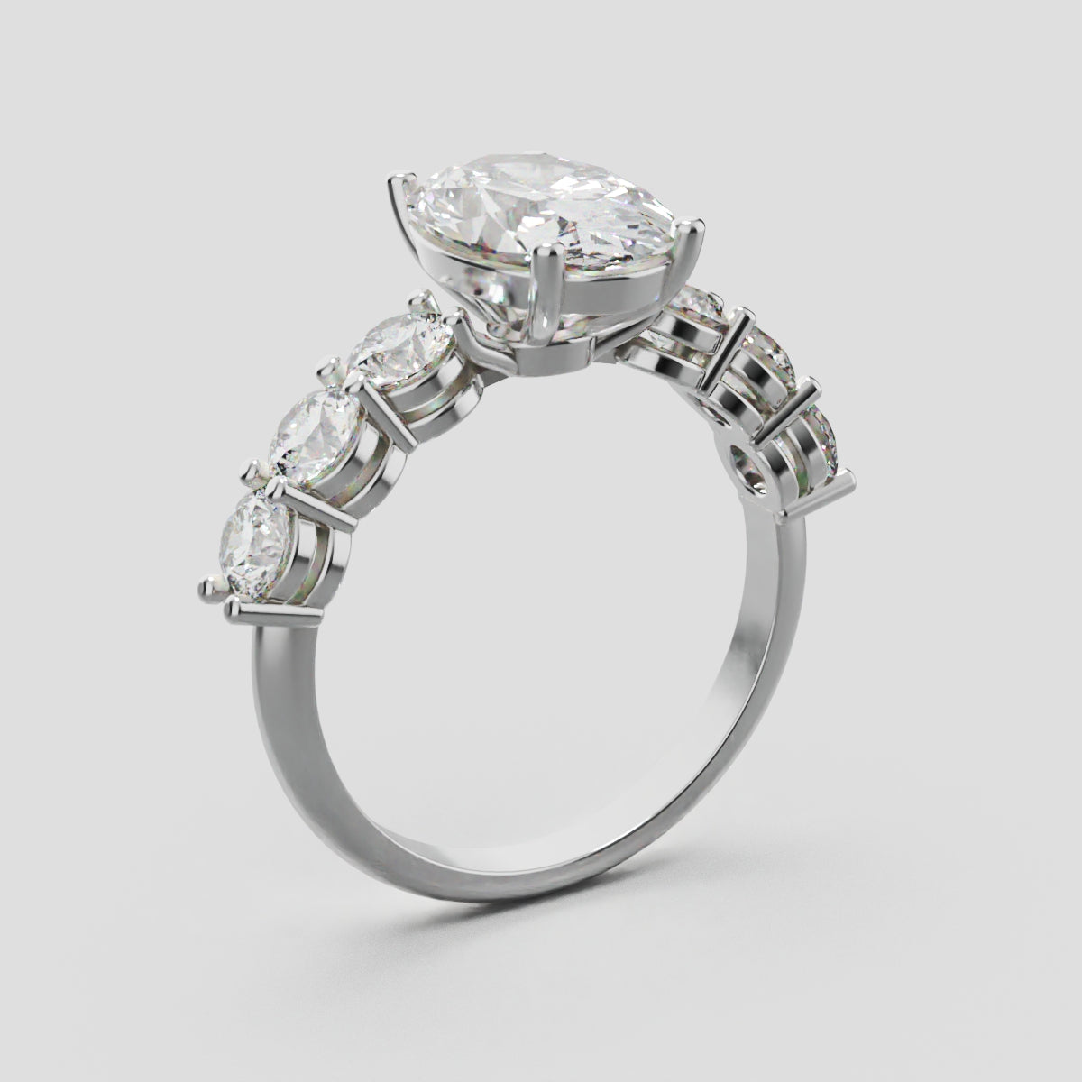 Delta, 2ct oval lab grown diamond engagement ring, 3.5mm Side Stones, 18K white gold - ne