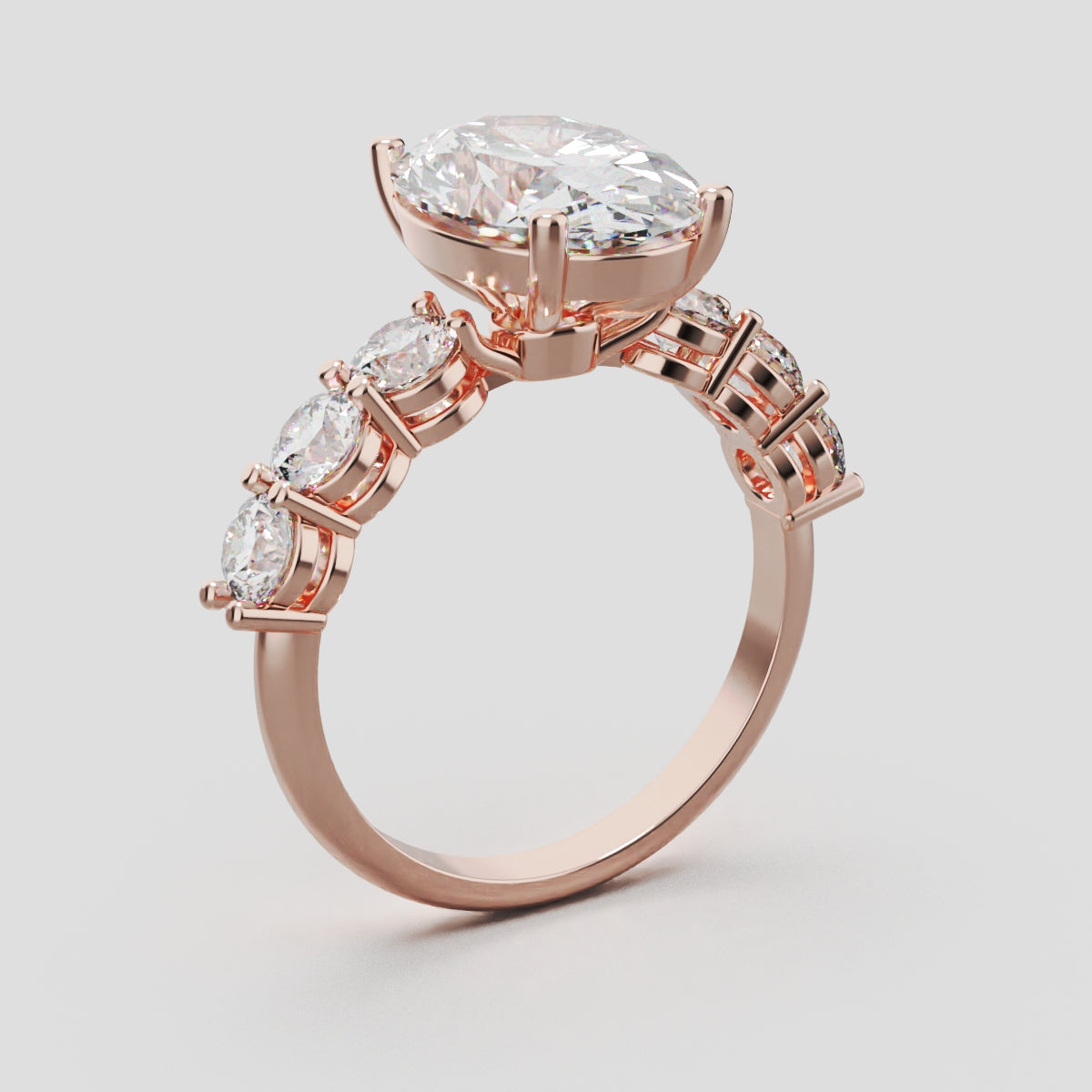 Delta, 3ct oval lab grown diamond engagement ring, 3.5mm Side Stones, 18K rose gold - ne