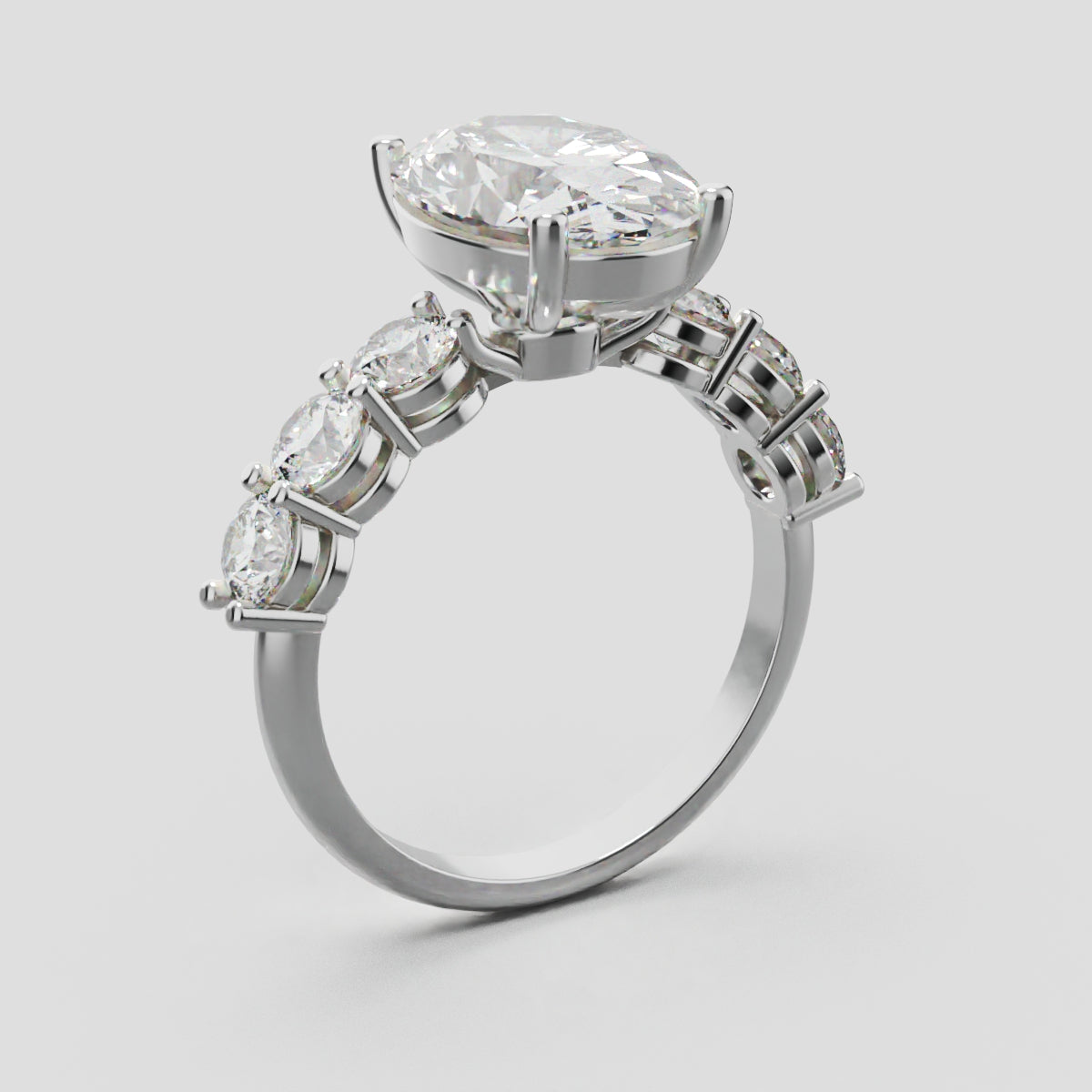 Delta, 3ct oval lab grown diamond engagement ring, 3.5mm Side Stones, 18K white gold - ne