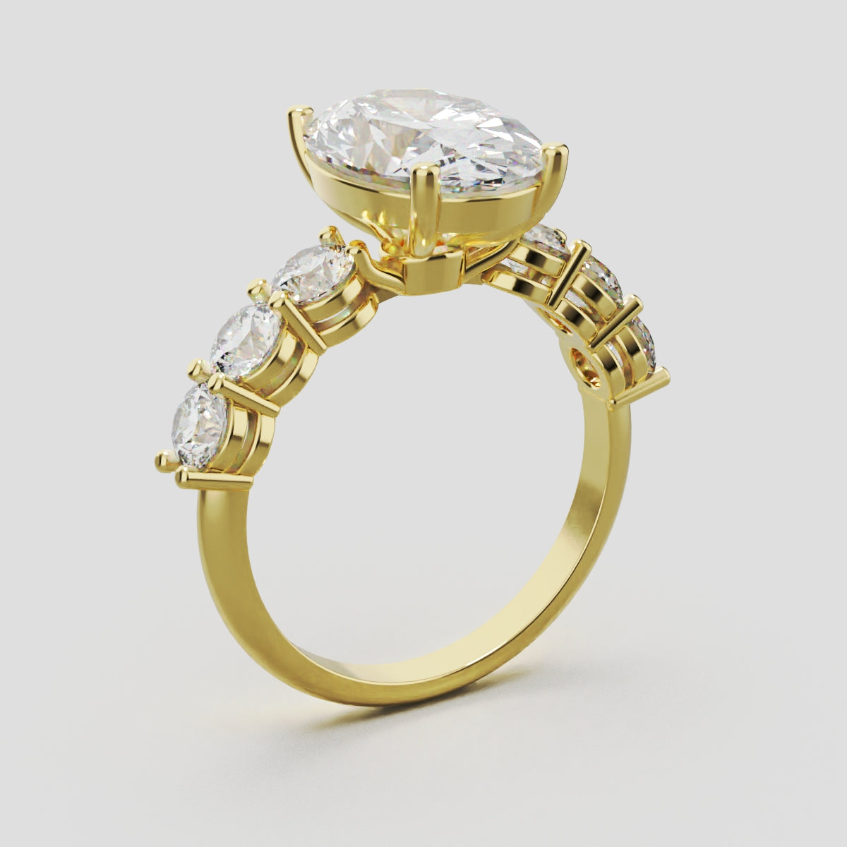 Delta, 3ct oval lab grown diamond engagement ring, 3.5mm Side Stones, 18K yellow gold - ne
