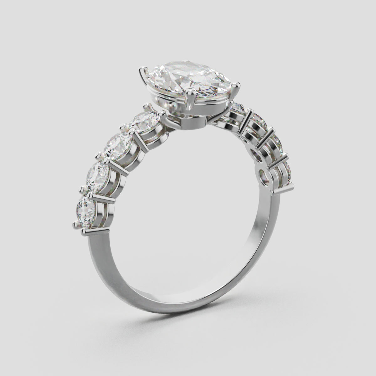 Fiume, 1.5ct oval lab grown diamond engagement ring, 3mm Side Stones, 18K white gold - ne