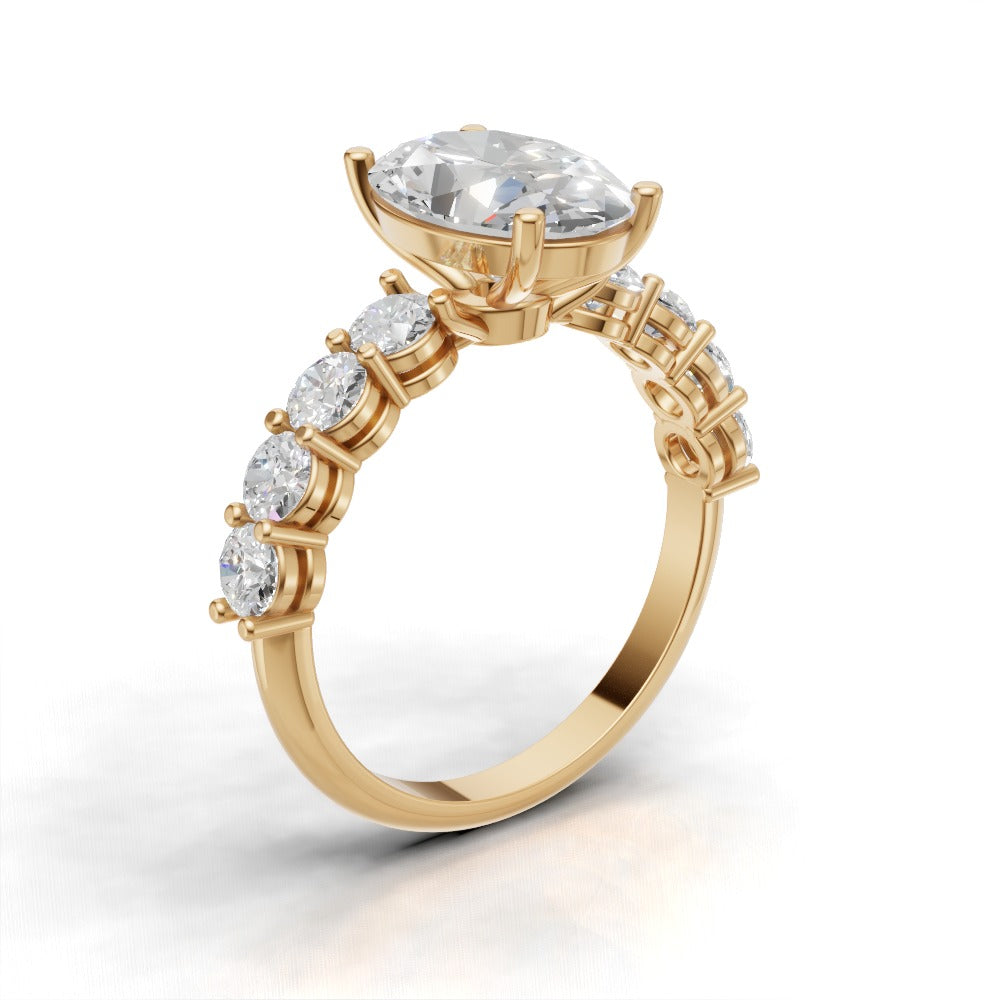 Fiume, 2ct oval lab grown diamond engagement ring, 3mm Side Stones, 18K yellow gold - ne