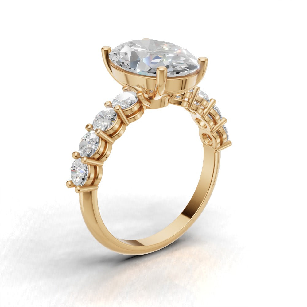 Fiume, 3ct oval lab grown diamond engagement ring, 3mm Side Stones, 18K yellow gold - ne