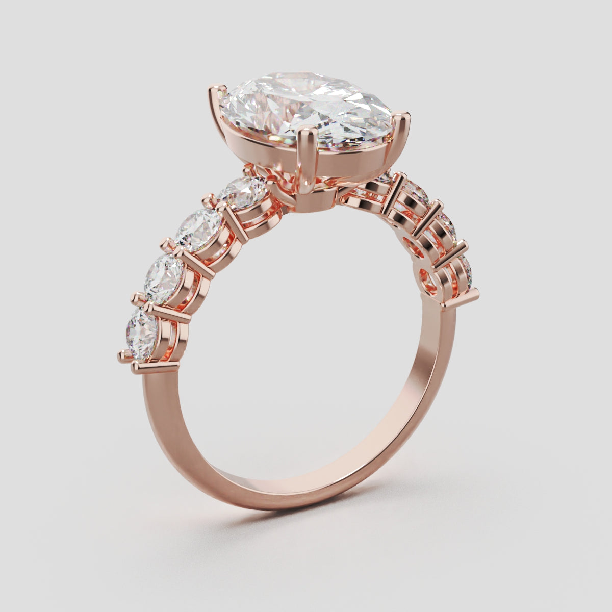 Fiume, 3ct oval lab grown diamond engagement ring, 3mm Side Stones, 18K rose gold - ne