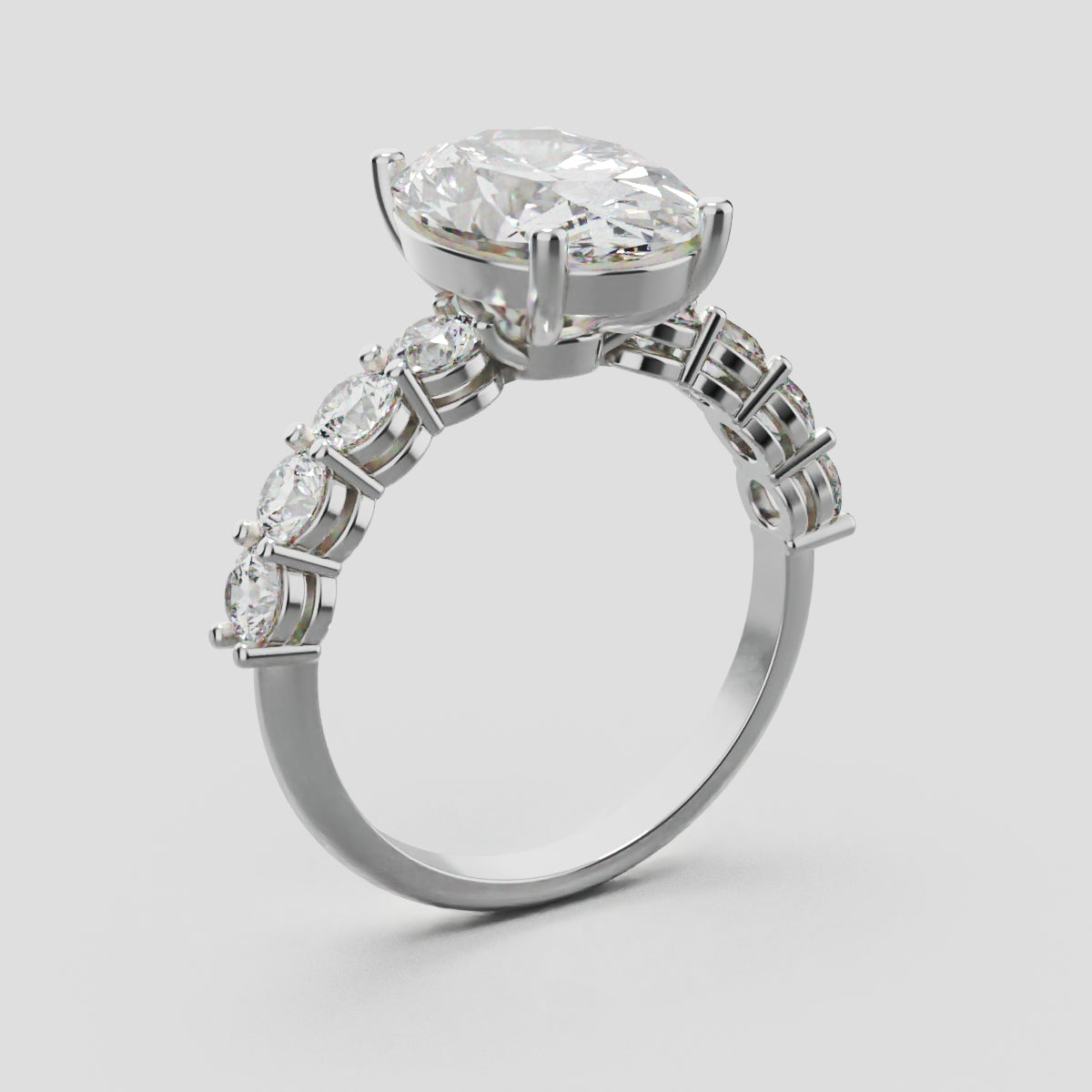 Fiume, 3ct oval lab grown diamond engagement ring, 3mm Side Stones, 18K white gold - ne