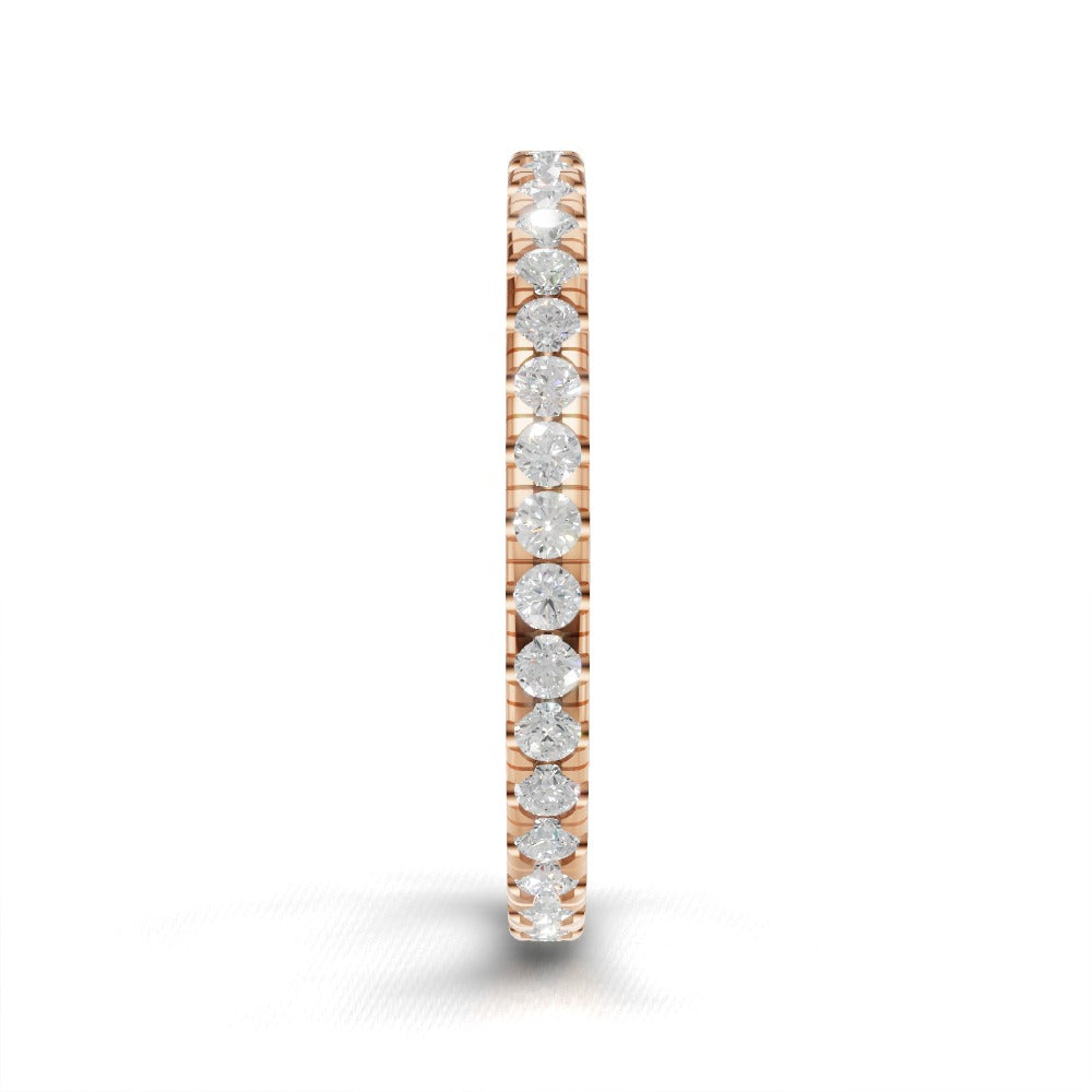 Full Eternity Pave 1.5mm lab grown diamond wedding band, 18K rose gold - side view