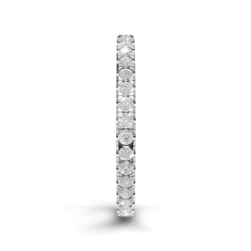 Full Eternity Pave 1.5mm lab grown diamond wedding band, 18K white gold - side view