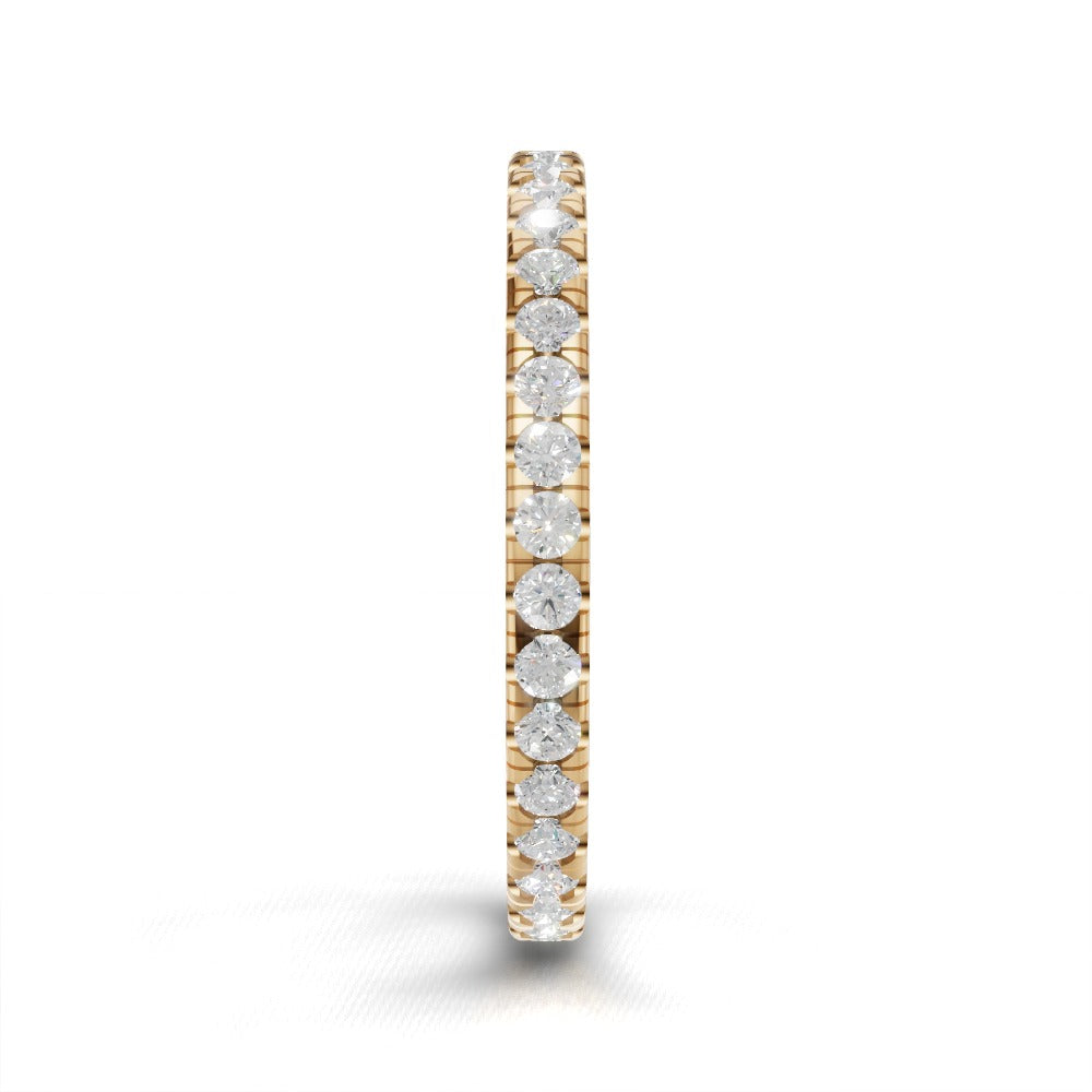 Full Eternity Pave 1.5mm lab grown diamond wedding band, 18K yellow gold - side view