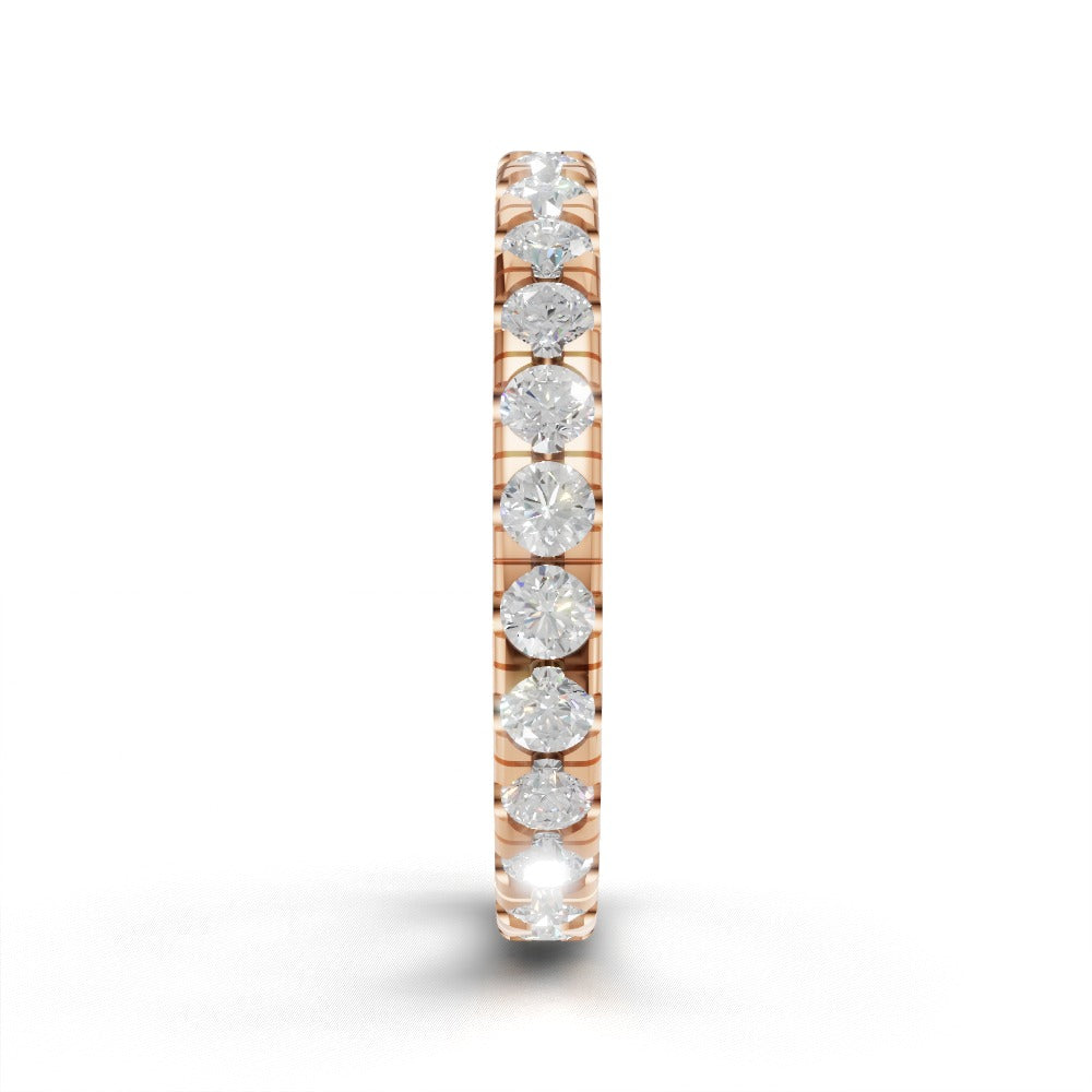 Full Eternity Pave 2.2mm lab grown diamond wedding band, 18K rose gold - side view