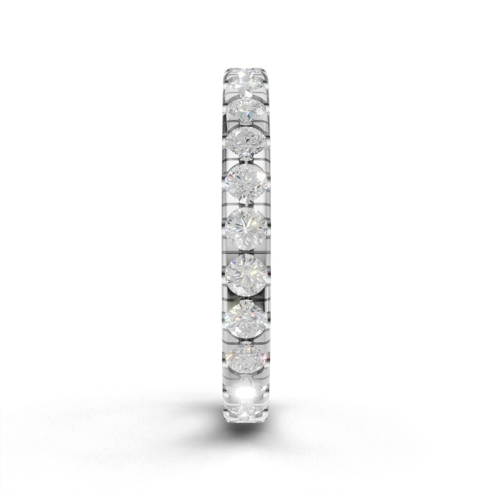 Full Eternity Pave 2.2mm lab grown diamond wedding band, 18K white gold - side view