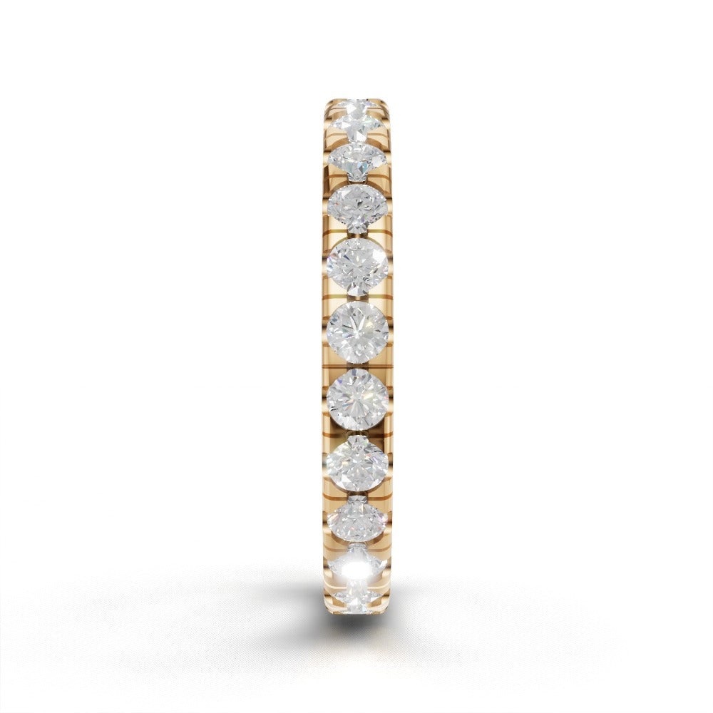 Full Eternity Pave 2.2mm lab grown diamond wedding band, 18K yellow gold - side view