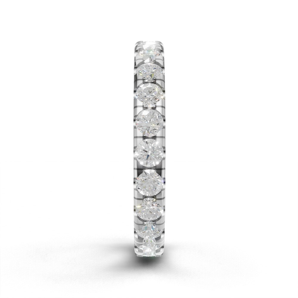 Full Eternity Pave 2.5mm lab grown diamond wedding band, 18K white gold - side view