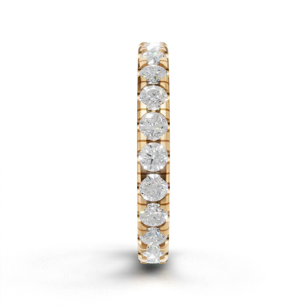 Full Eternity Pave 2.5mm lab grown diamond wedding band, 18K yellow gold - side view