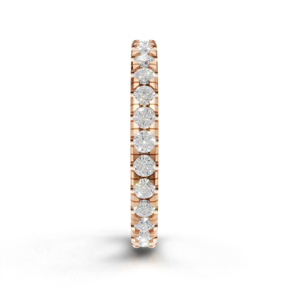 Full Eternity Pave 2mm lab grown diamond wedding band, 18K rose gold - side view