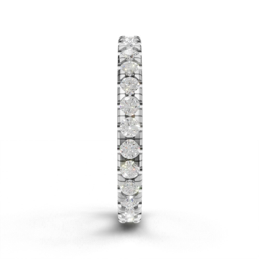 Full Eternity Pave 2mm lab grown diamond wedding band, 18K white gold - side view