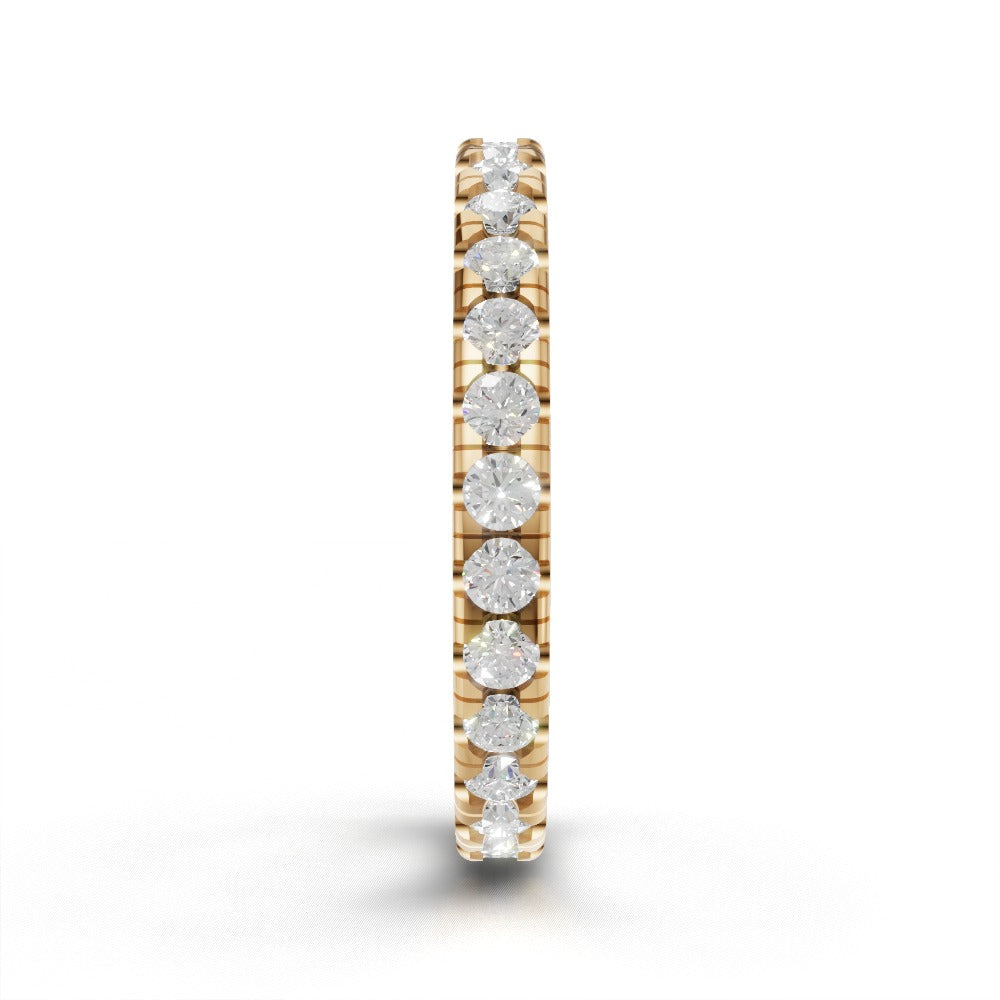 Full Eternity Pave 2mm lab grown diamond wedding band, 18K yellow gold - side view
