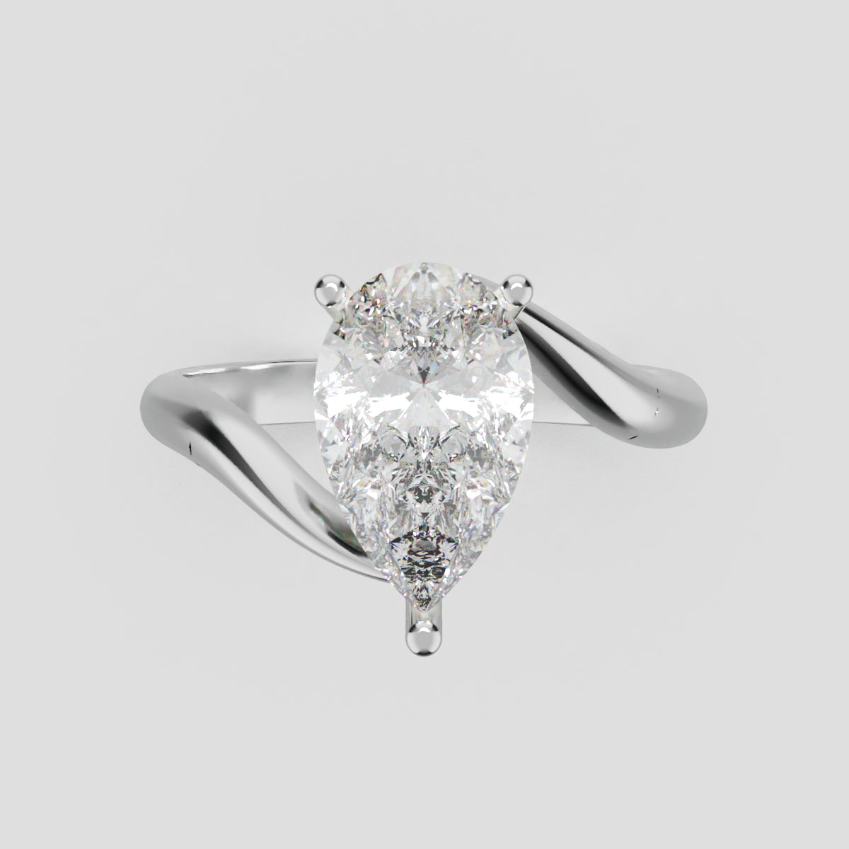 Spirale, 1.5ct pear lab grown diamond engagement ring, Bypass, 18K white gold - front view