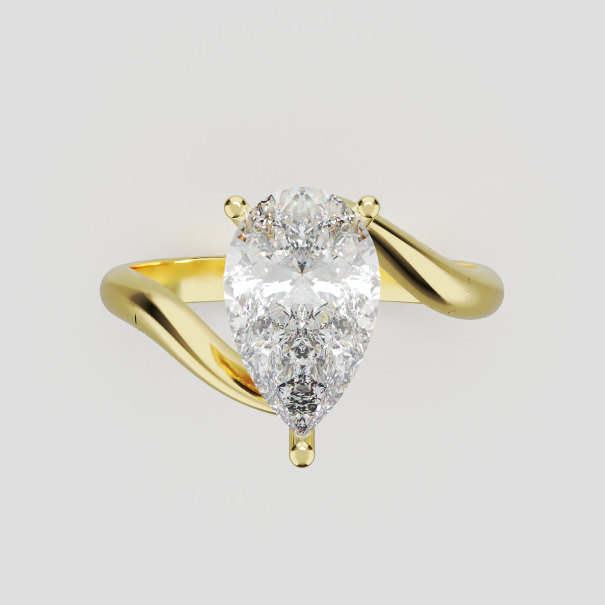 Spirale, 1.5ct pear lab grown diamond engagement ring, Bypass, 18K yellow gold - front view