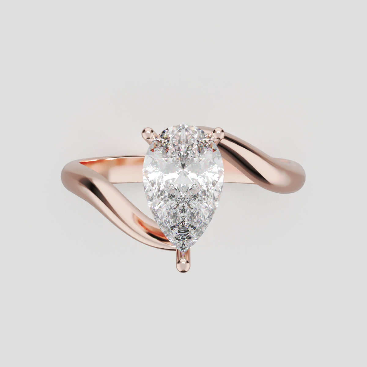 Spirale, 1ct pear lab grown diamond engagement ring, Bypass, 18K rose gold - front view