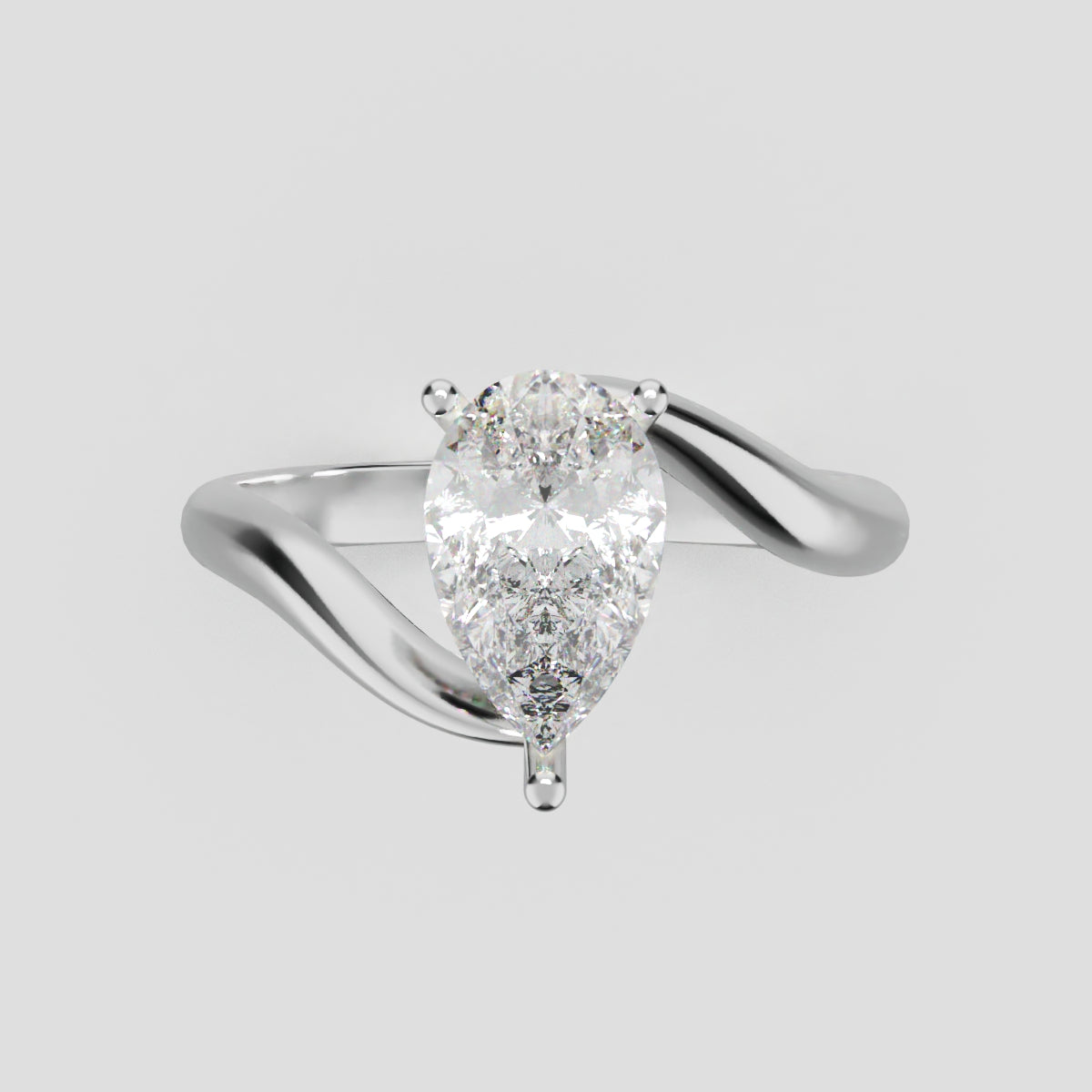 Spirale, 1ct pear lab grown diamond engagement ring, Bypass, 18K white gold - front view