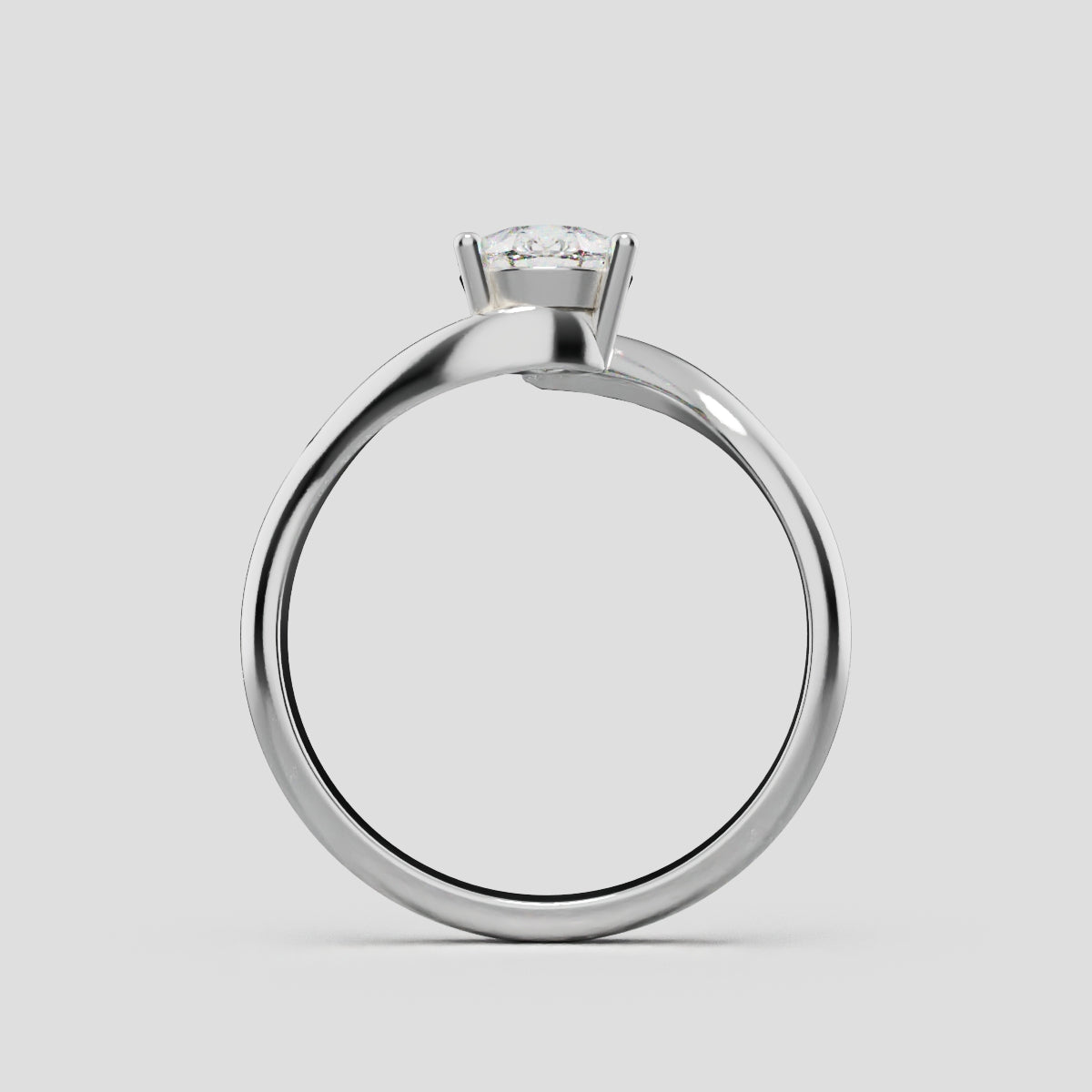 Spirale, 1ct pear lab grown diamond engagement ring, Bypass, 18K white gold - through finger