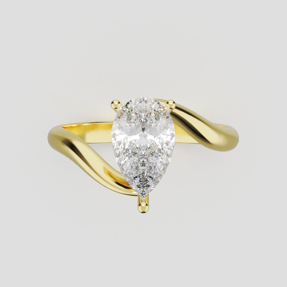Spirale, 1ct pear lab grown diamond engagement ring, Bypass, 18K yellow gold - front view
