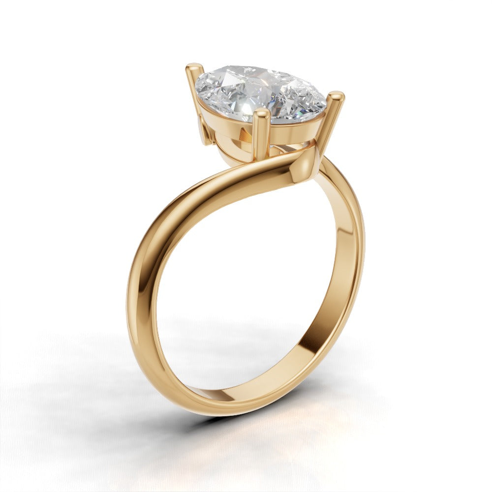 Spirale, 2ct pear lab grown diamond engagement ring, Bypass, 18K yellow gold - ne