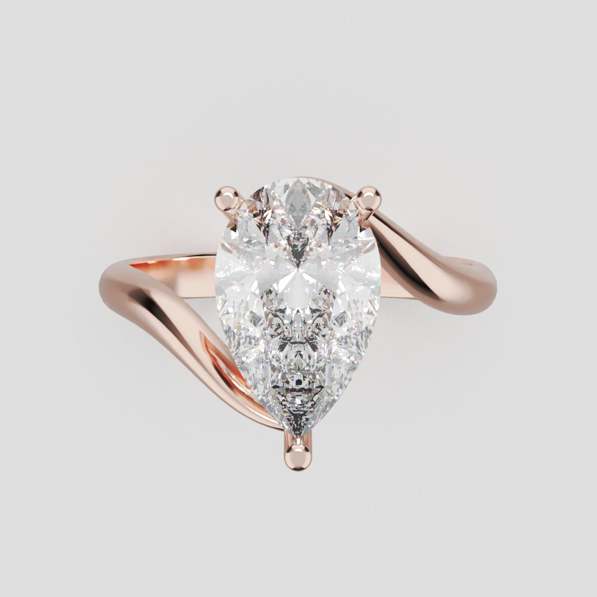 Spirale, 2ct pear lab grown diamond engagement ring, Bypass, 18K rose gold - front view