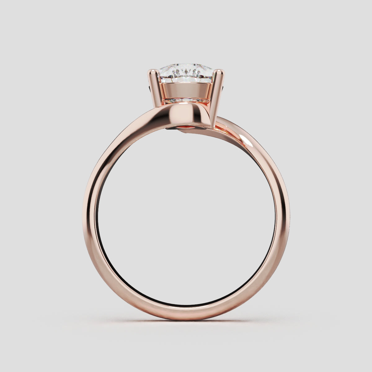 Spirale, 2ct pear lab grown diamond engagement ring, Bypass, 18K rose gold - through finger