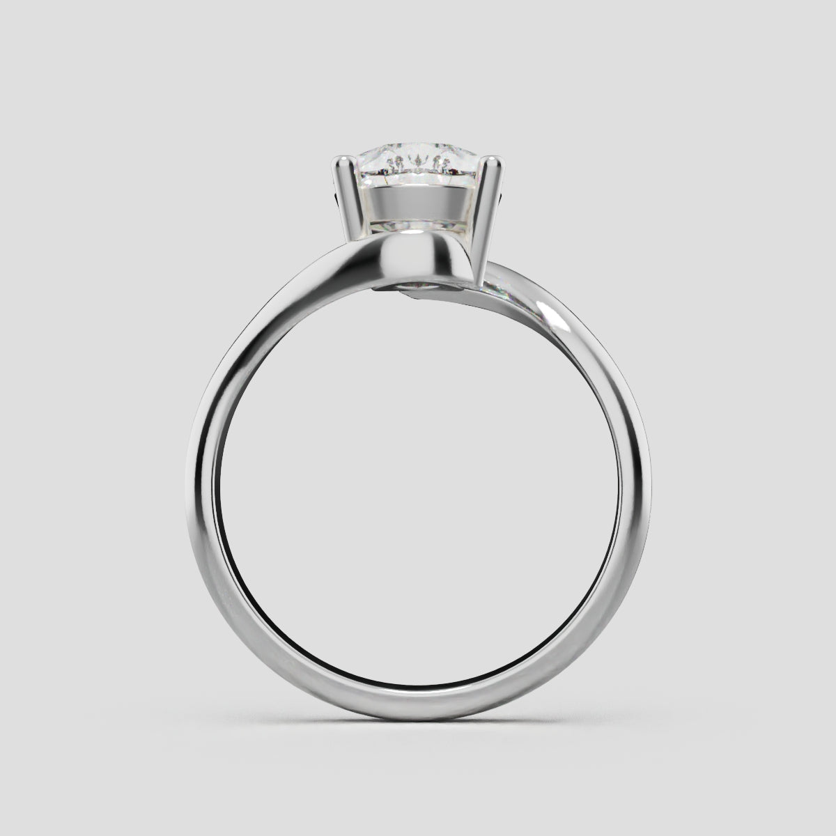 Spirale, 2ct pear lab grown diamond engagement ring, Bypass, 18K white gold - through finger