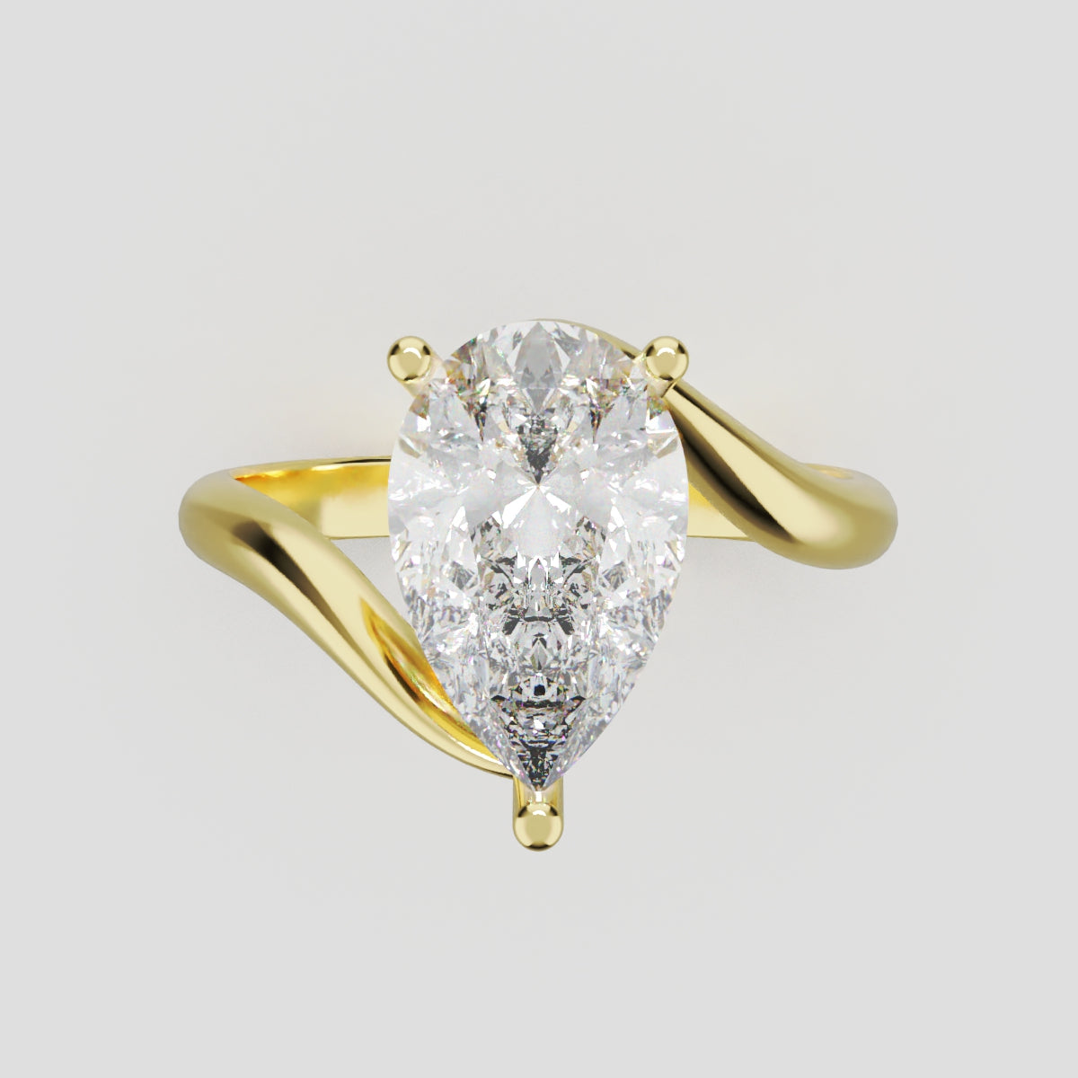 Spirale, 2ct pear lab grown diamond engagement ring, Bypass, 18K yellow gold - front view