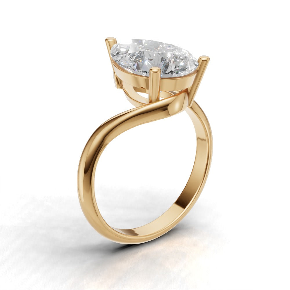 Spirale, 3ct pear lab grown diamond engagement ring, Bypass, 18K yellow gold - ne