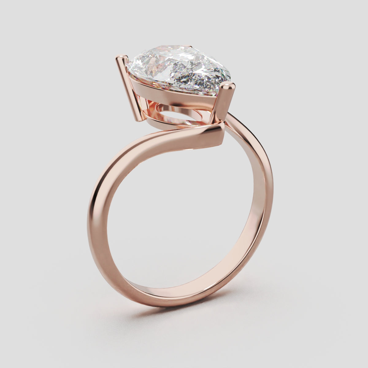 Spirale, 3ct pear lab grown diamond engagement ring, Bypass, 18K rose gold - ne