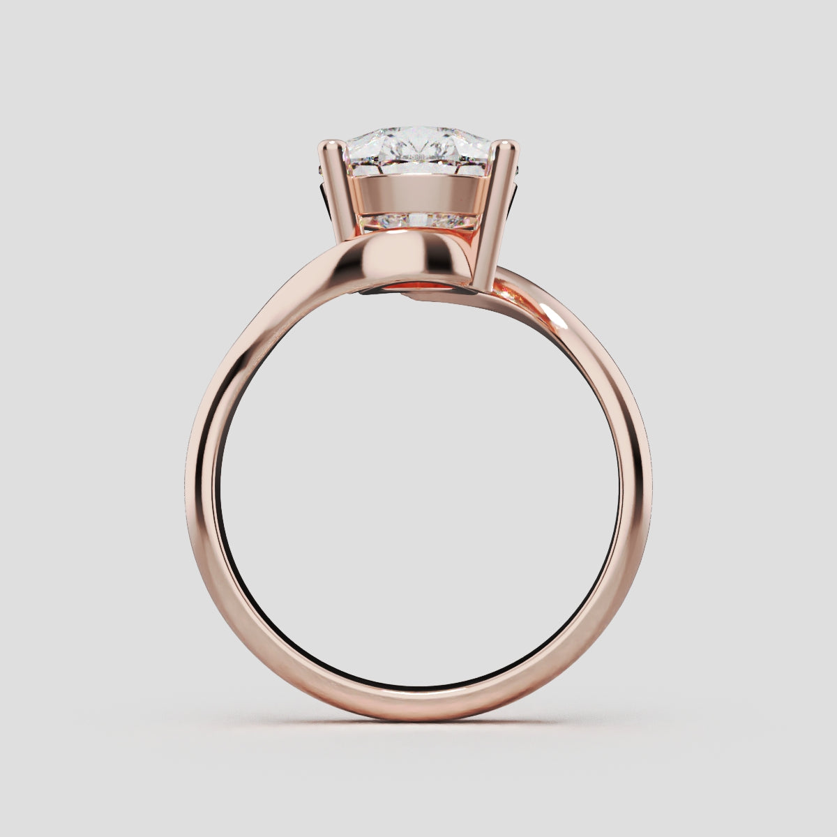 Spirale, 3ct pear lab grown diamond engagement ring, Bypass, 18K rose gold - through finger