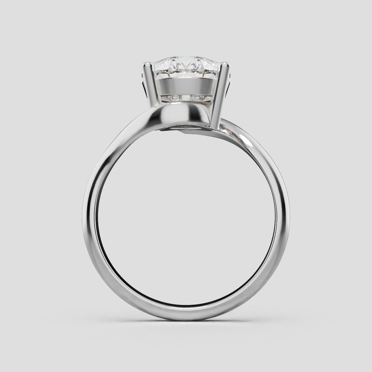 Spirale, 3ct pear lab grown diamond engagement ring, Bypass, 18K white gold - through finger