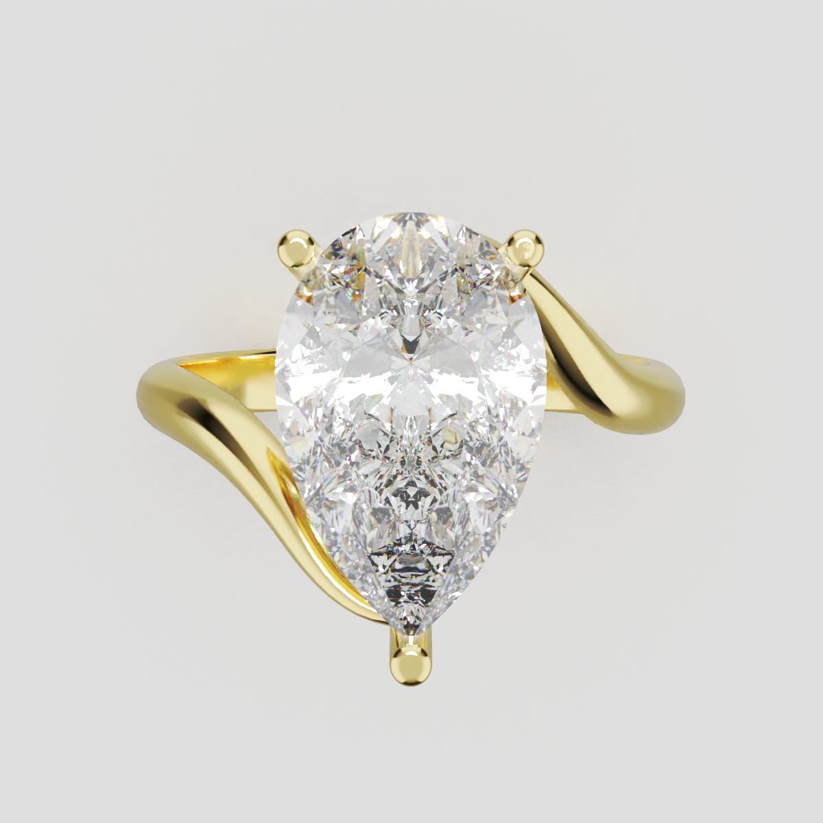 Spirale, 3ct pear lab grown diamond engagement ring, Bypass, 18K yellow gold - front view