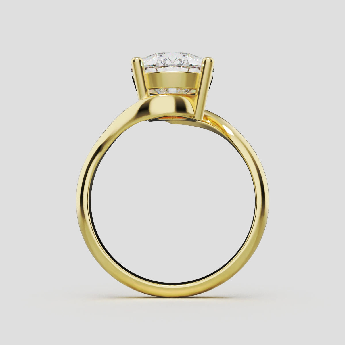 Spirale, 3ct pear lab grown diamond engagement ring, Bypass, 18K yellow gold - through finger