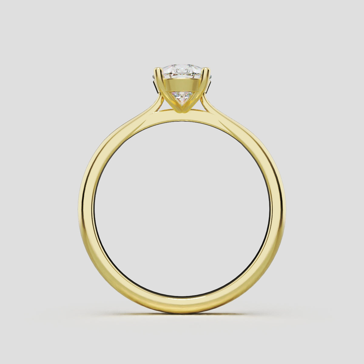 Guglia, 1ct pear lab grown diamond engagement ring, Cathedral, 18K yellow gold - through finger