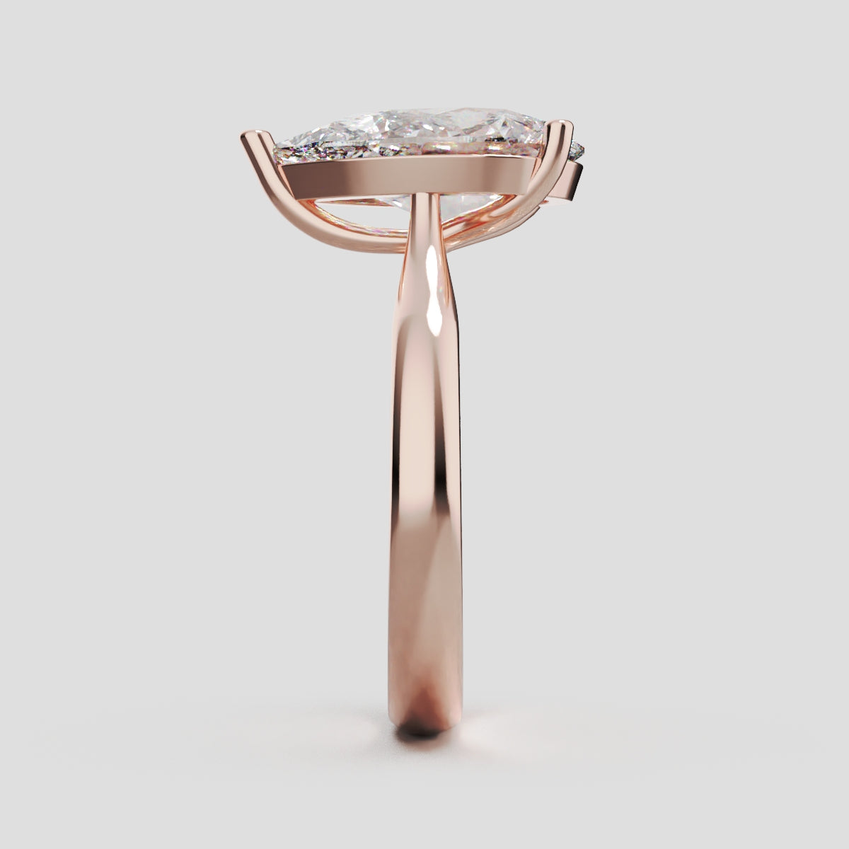 Guglia, 3ct pear lab grown diamond engagement ring, Cathedral, 18K rose gold - side view